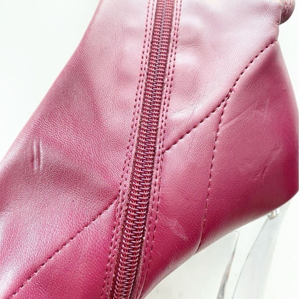 OPEN EDIT Ederika Burgundy Clear Wedge Faux Leather Ankle Boots NEW - Picture 9 of 9